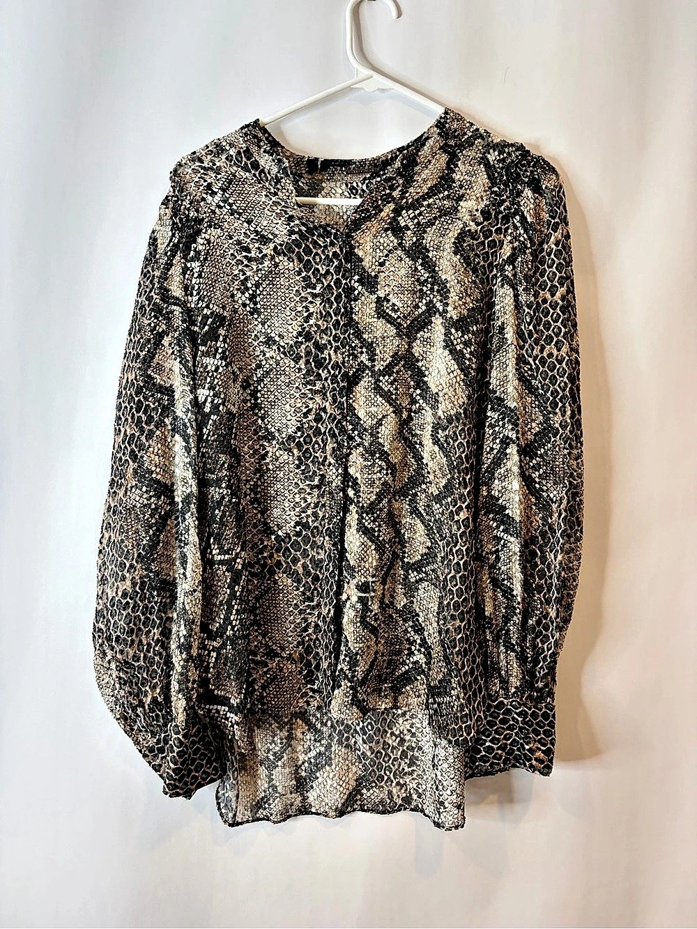 Eli Tahari Animal Print Sheer Blouse in Brown & Black Size Medium Silk Blend